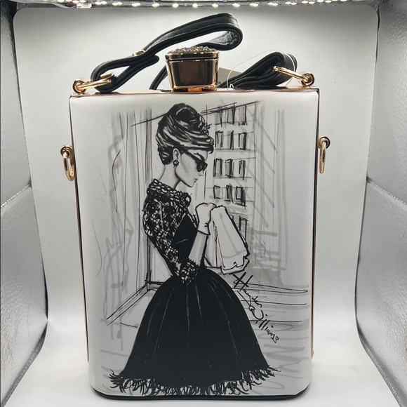 1375. Black and White Women\'s Top Handle and Crossbody Hard Bag